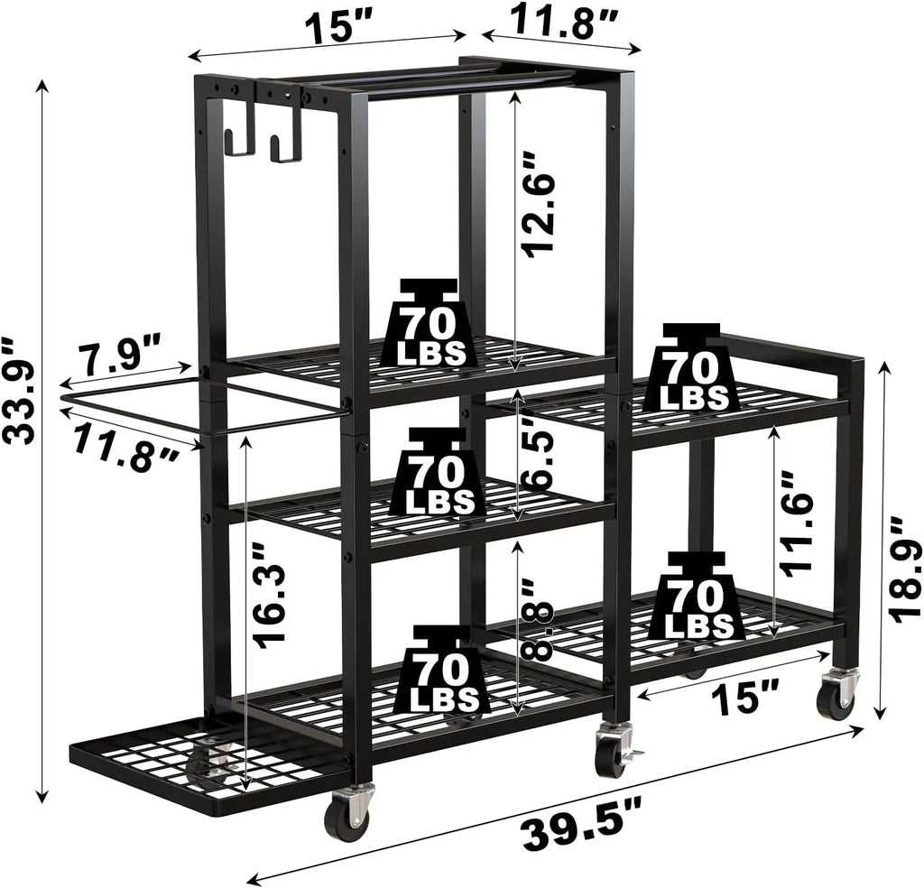 GYMIRO Premium 6-Tier Adjustable Home Gym Organizer – Rolling Storage Rack for Yoga Mats, Dumbbells & Fitness Accessories
