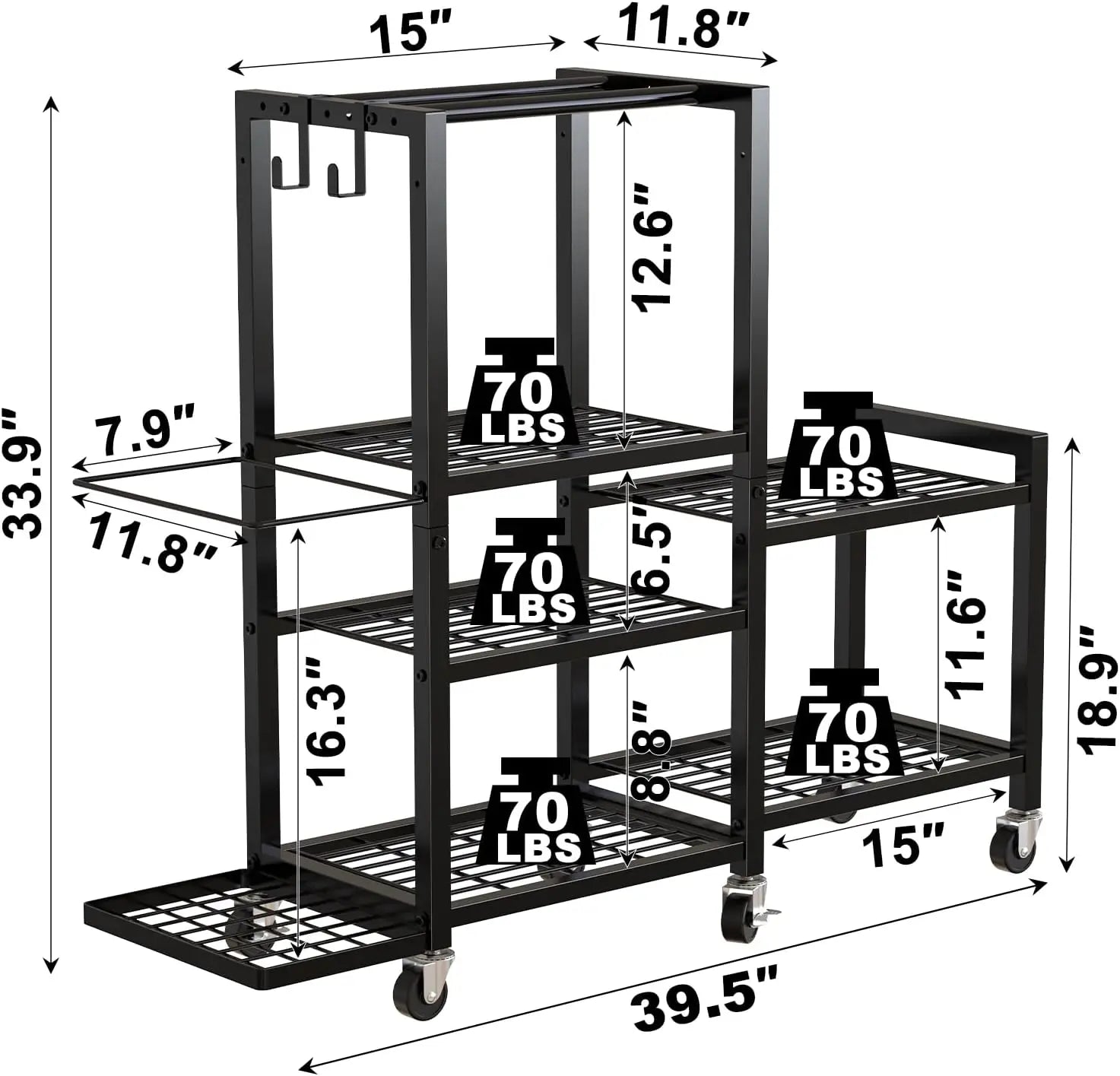 GYMIRO Premium 6-Tier Adjustable Home Gym Organizer – Rolling Storage Rack for Yoga Mats, Dumbbells & Fitness Accessories