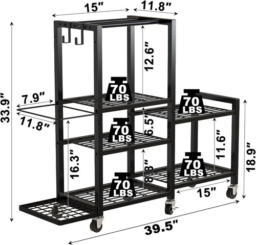 GYMIRO Premium 6-Tier Adjustable Home Gym Organizer – Rolling Storage Rack for Yoga Mats, Dumbbells & Fitness Accessories